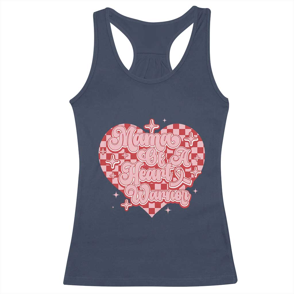 Mama Of A Heart Warrior Racerback Tank Top CHD Awareness Retro Red Checkered Heart TS11 Navy Print Your Wear
