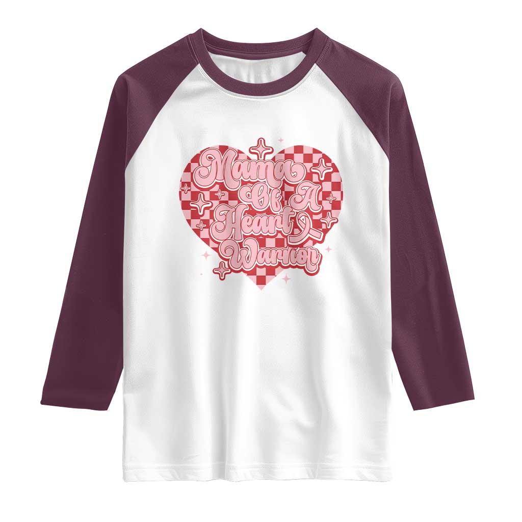 Mama Of A Heart Warrior Raglan Shirt CHD Awareness Retro Red Checkered Heart TS11 White Maroon Print Your Wear