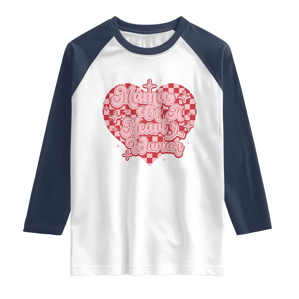 Mama Of A Heart Warrior Raglan Shirt CHD Awareness Retro Red Checkered Heart TS11 White Navy Print Your Wear