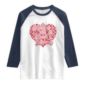 Mama Of A Heart Warrior Raglan Shirt CHD Awareness Retro Red Checkered Heart TS11 White Navy Print Your Wear
