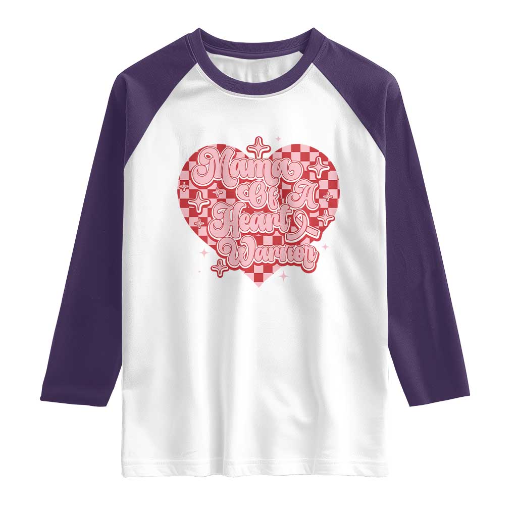 Mama Of A Heart Warrior Raglan Shirt CHD Awareness Retro Red Checkered Heart TS11 White Purple Print Your Wear