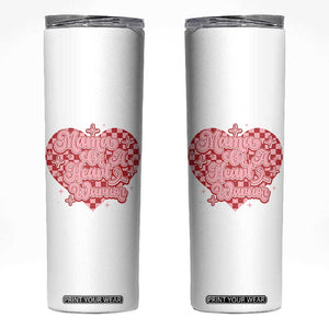 Mama Of A Heart Warrior Skinny Tumbler CHD Awareness Retro Red Checkered Heart TS11 White Print Your Wear