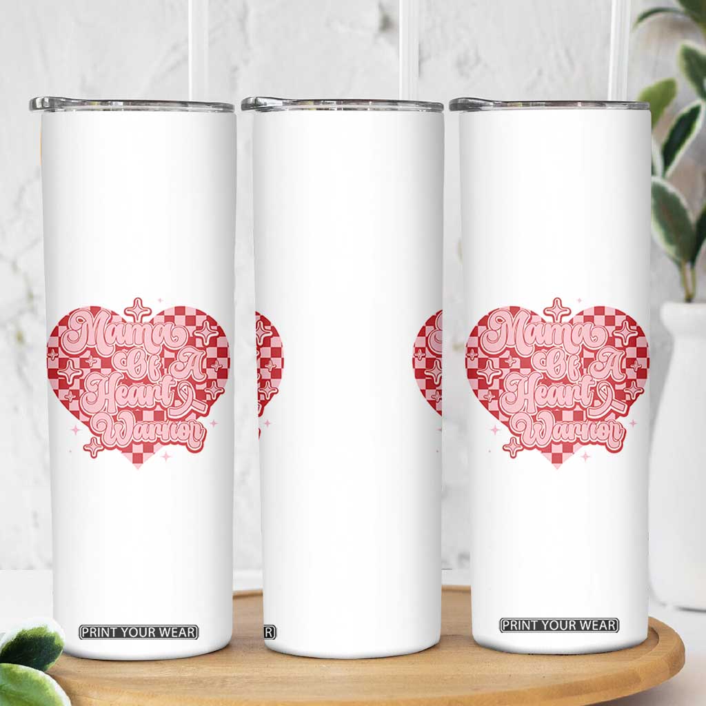 Mama Of A Heart Warrior Skinny Tumbler CHD Awareness Retro Red Checkered Heart TS11 Print Your Wear