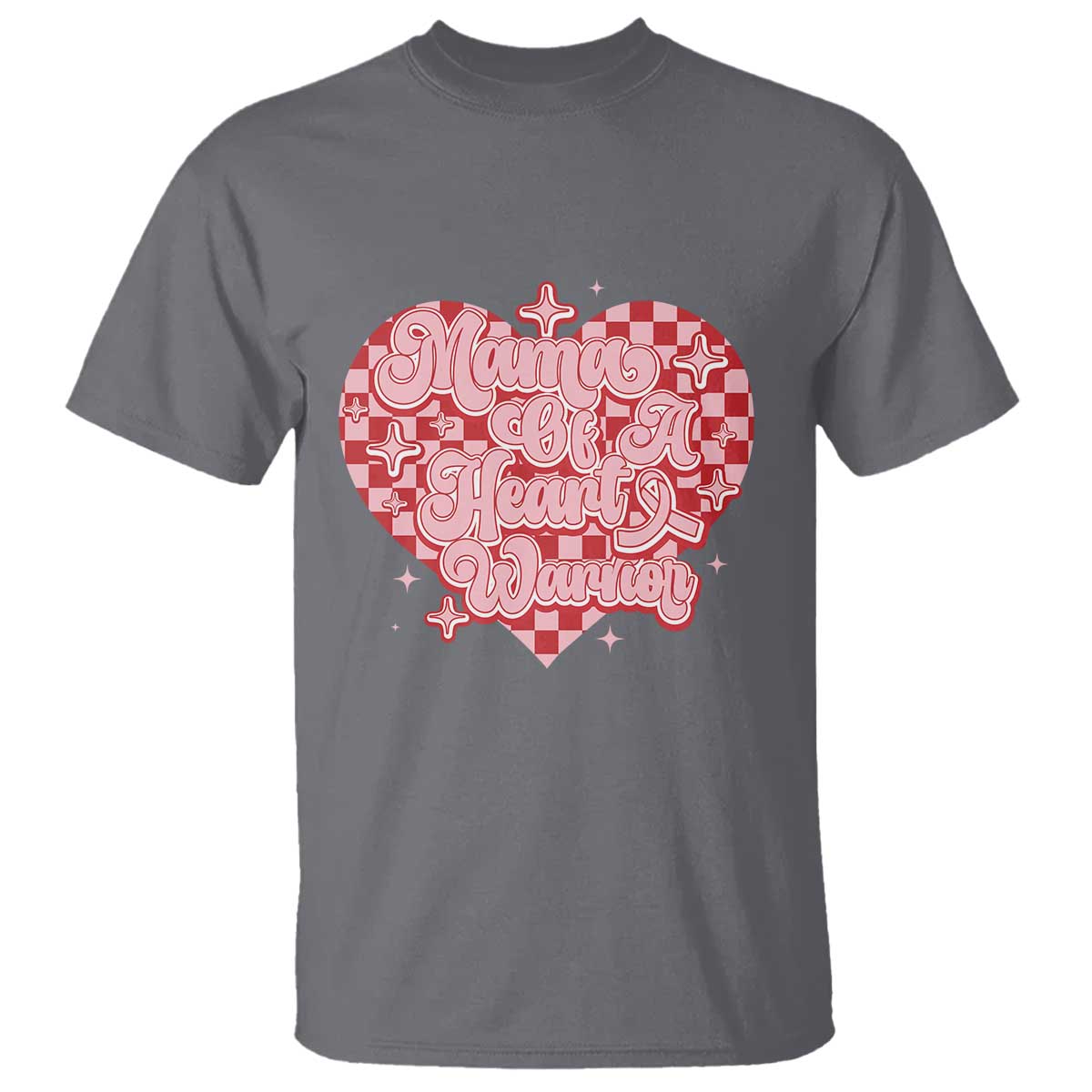 Mama Of A Heart Warrior T Shirt CHD Awareness Retro Red Checkered Heart TS11 Charcoal Print Your Wear