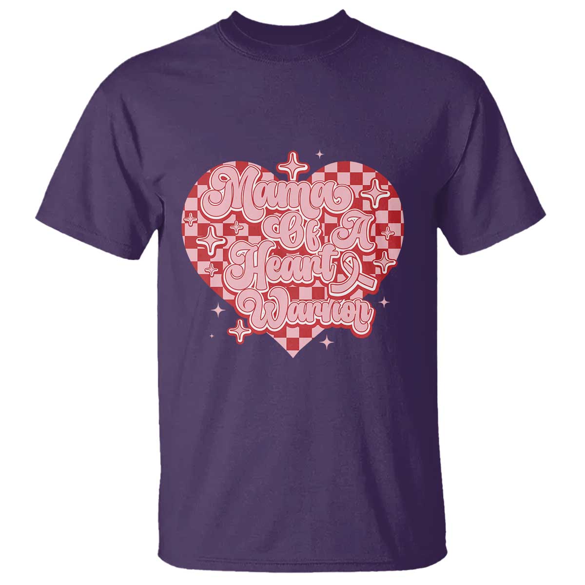 Mama Of A Heart Warrior T Shirt CHD Awareness Retro Red Checkered Heart TS11 Purple Print Your Wear