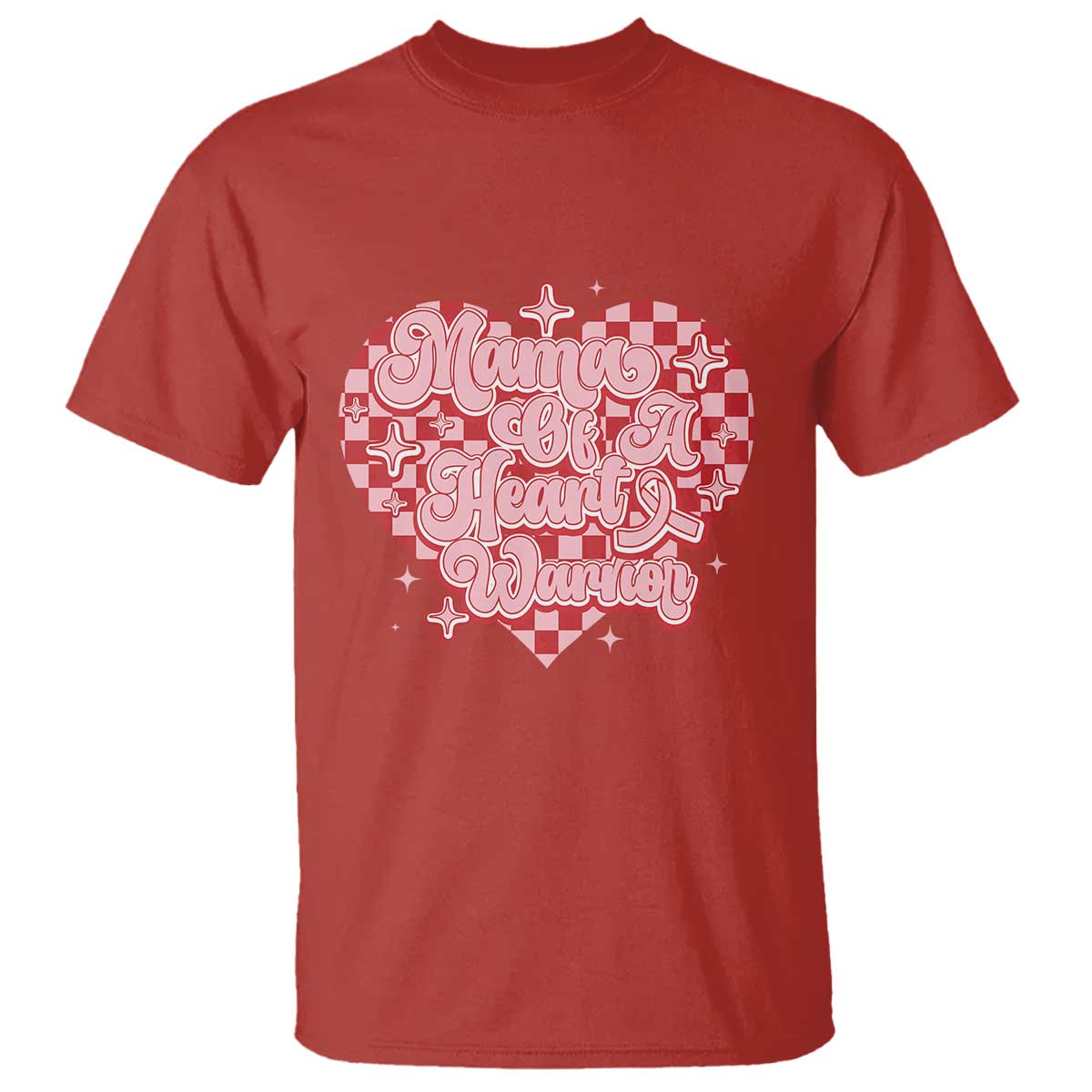 Mama Of A Heart Warrior T Shirt CHD Awareness Retro Red Checkered Heart TS11 Red Print Your Wear