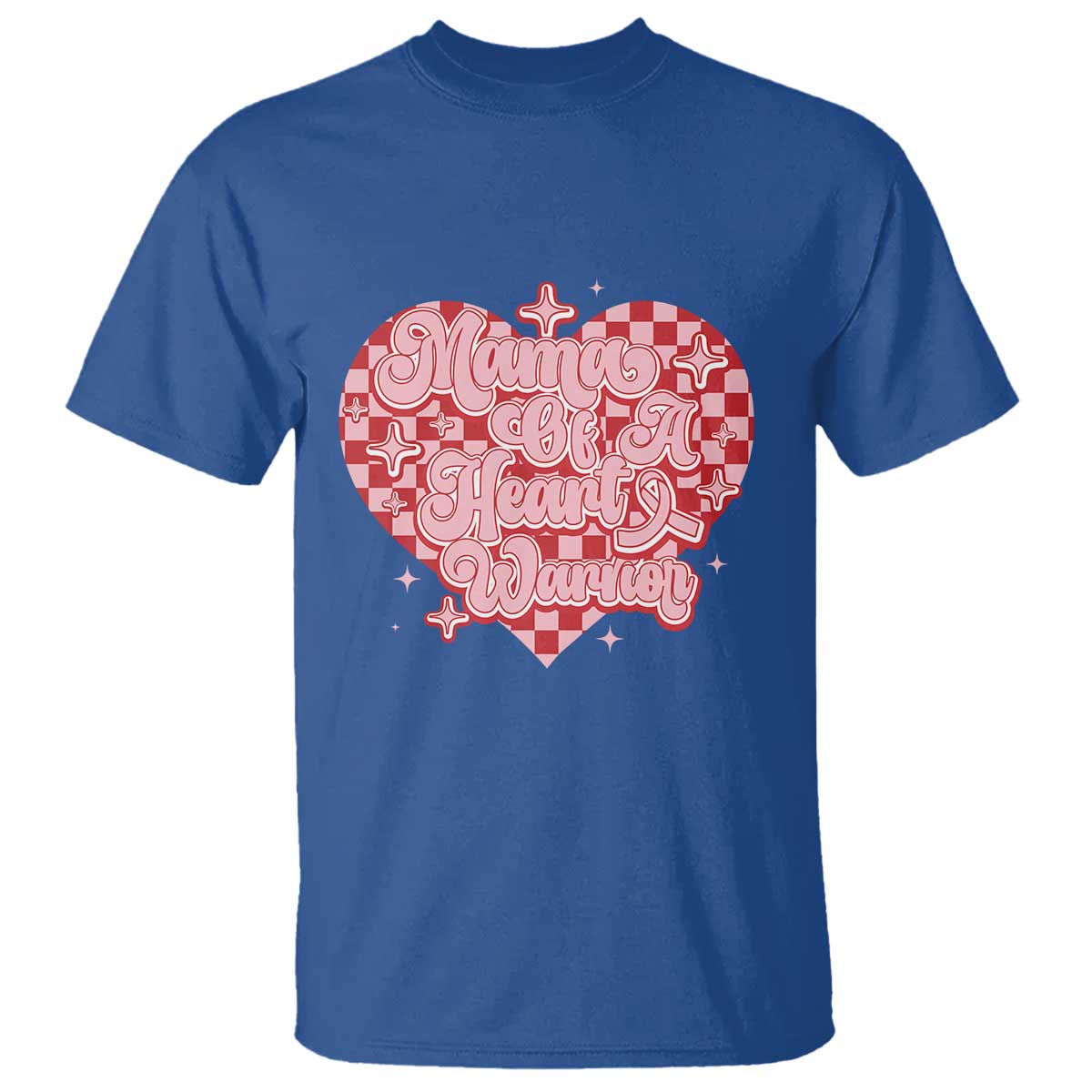 Mama Of A Heart Warrior T Shirt CHD Awareness Retro Red Checkered Heart TS11 Royal Blue Print Your Wear