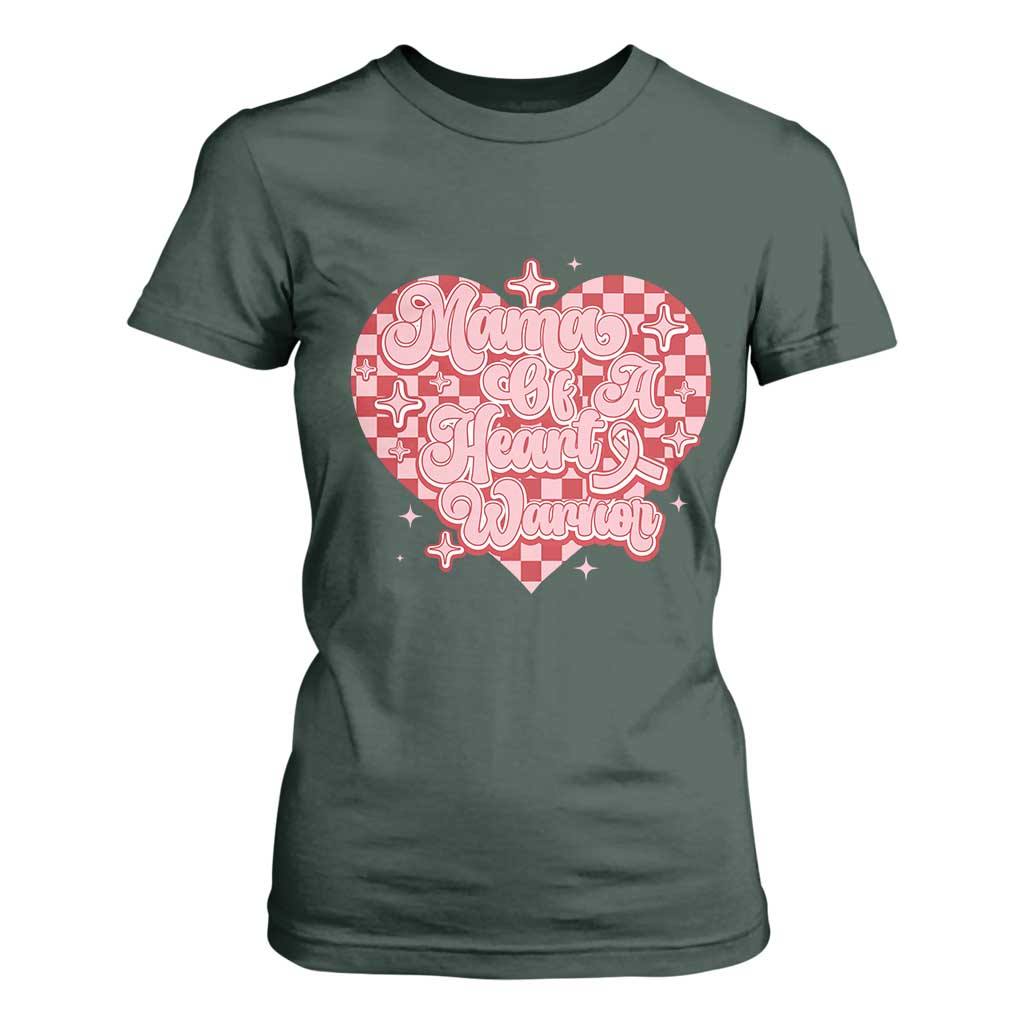 Mama Of A Heart Warrior T Shirt For Women CHD Awareness Retro Red Checkered Heart TS11 Dark Forest Green Print Your Wear
