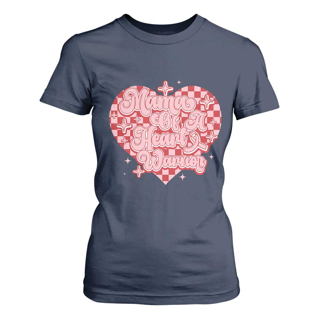Mama Of A Heart Warrior T Shirt For Women CHD Awareness Retro Red Checkered Heart TS11 Navy Print Your Wear