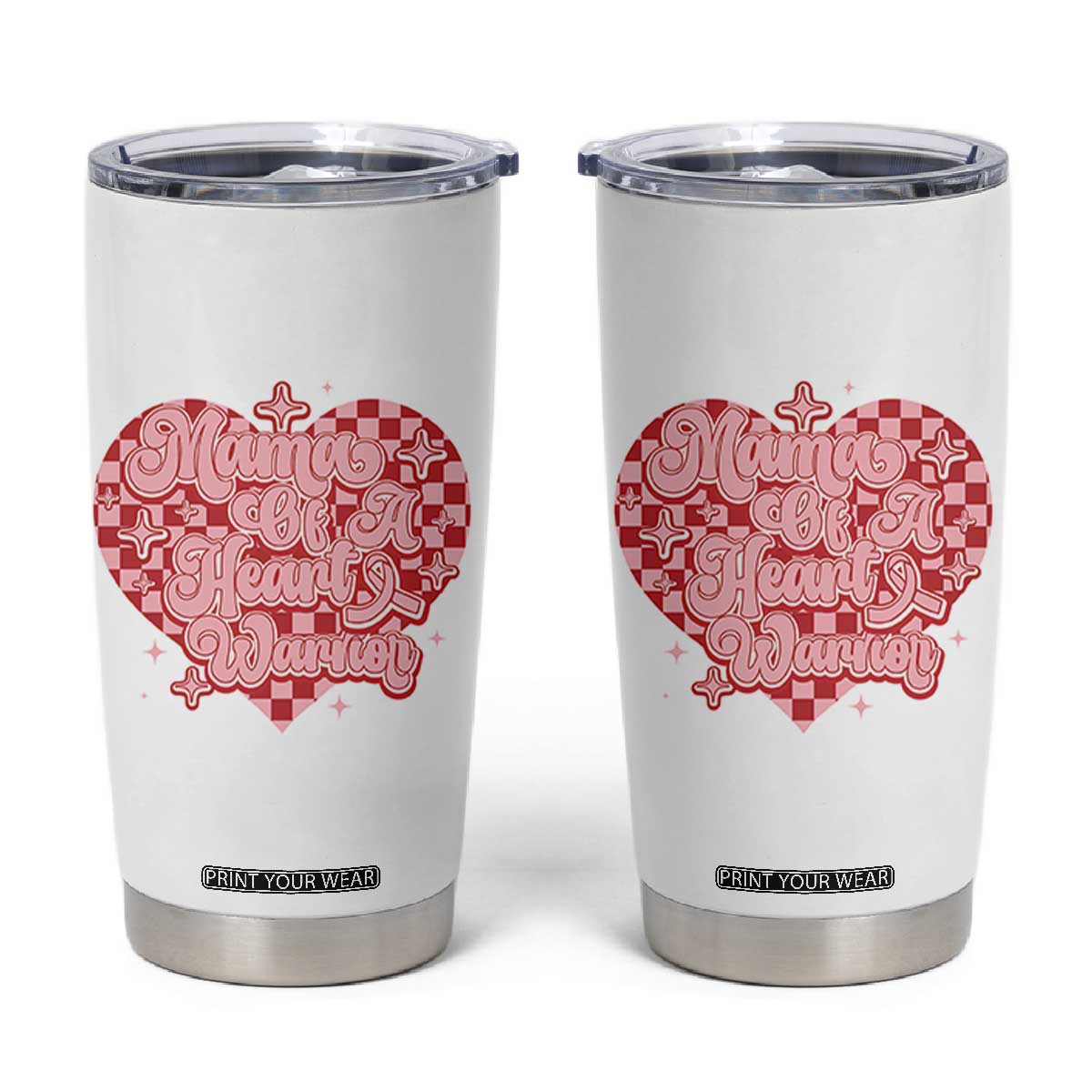 Mama Of A Heart Warrior Tumbler Cup CHD Awareness Retro Red Checkered Heart TS11 White Print Your Wear