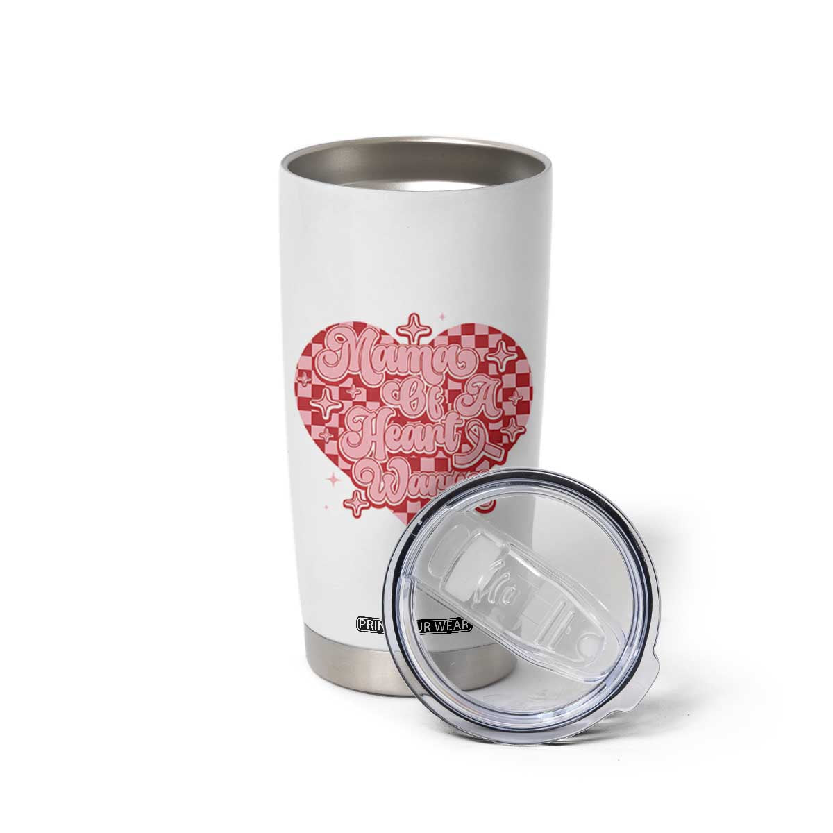 Mama Of A Heart Warrior Tumbler Cup CHD Awareness Retro Red Checkered Heart TS11 Print Your Wear