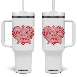 Mama Of A Heart Warrior Tumbler With Handle CHD Awareness Retro Red Checkered Heart TS11 One Size: 40 oz White Print Your Wear