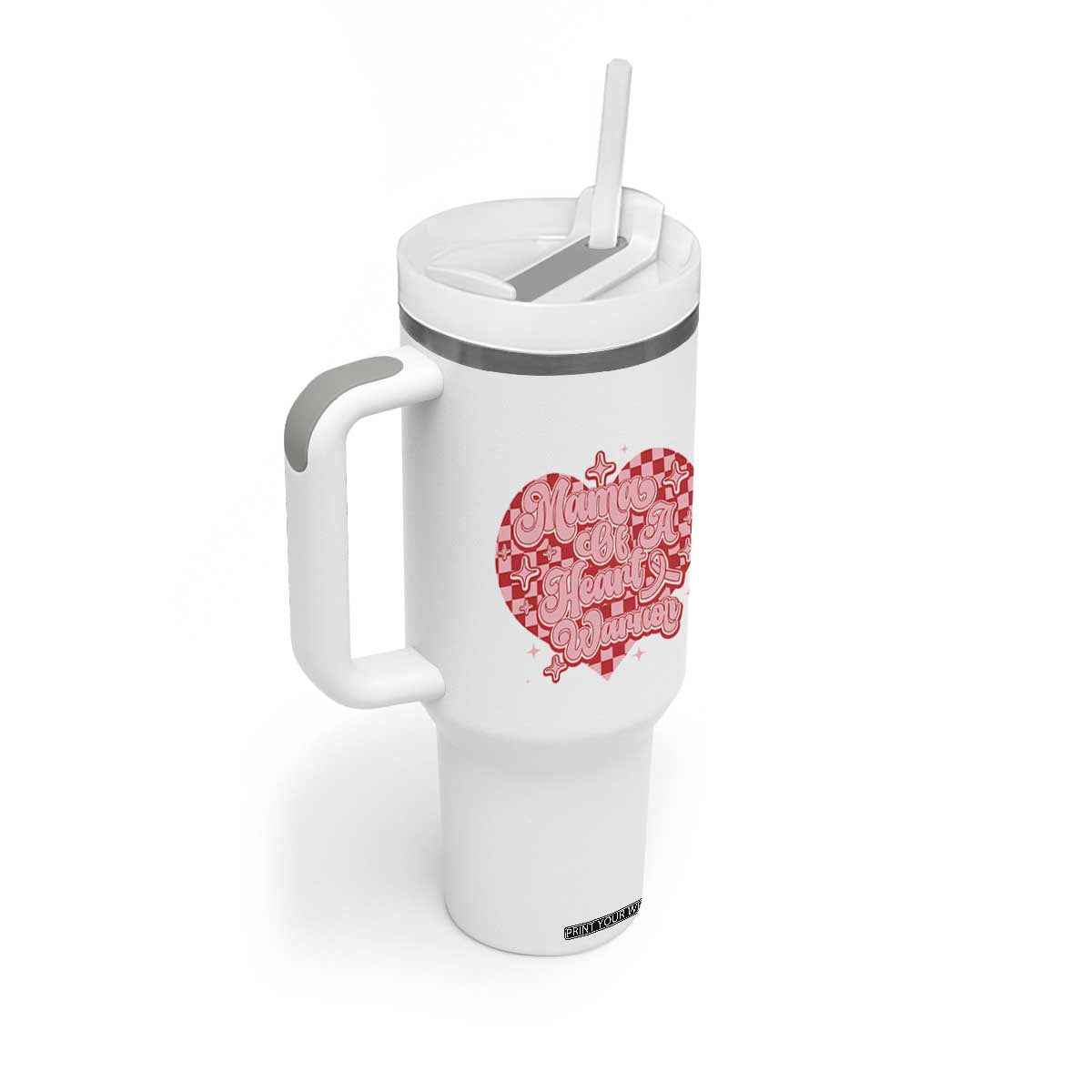 Mama Of A Heart Warrior Tumbler With Handle CHD Awareness Retro Red Checkered Heart TS11 Print Your Wear
