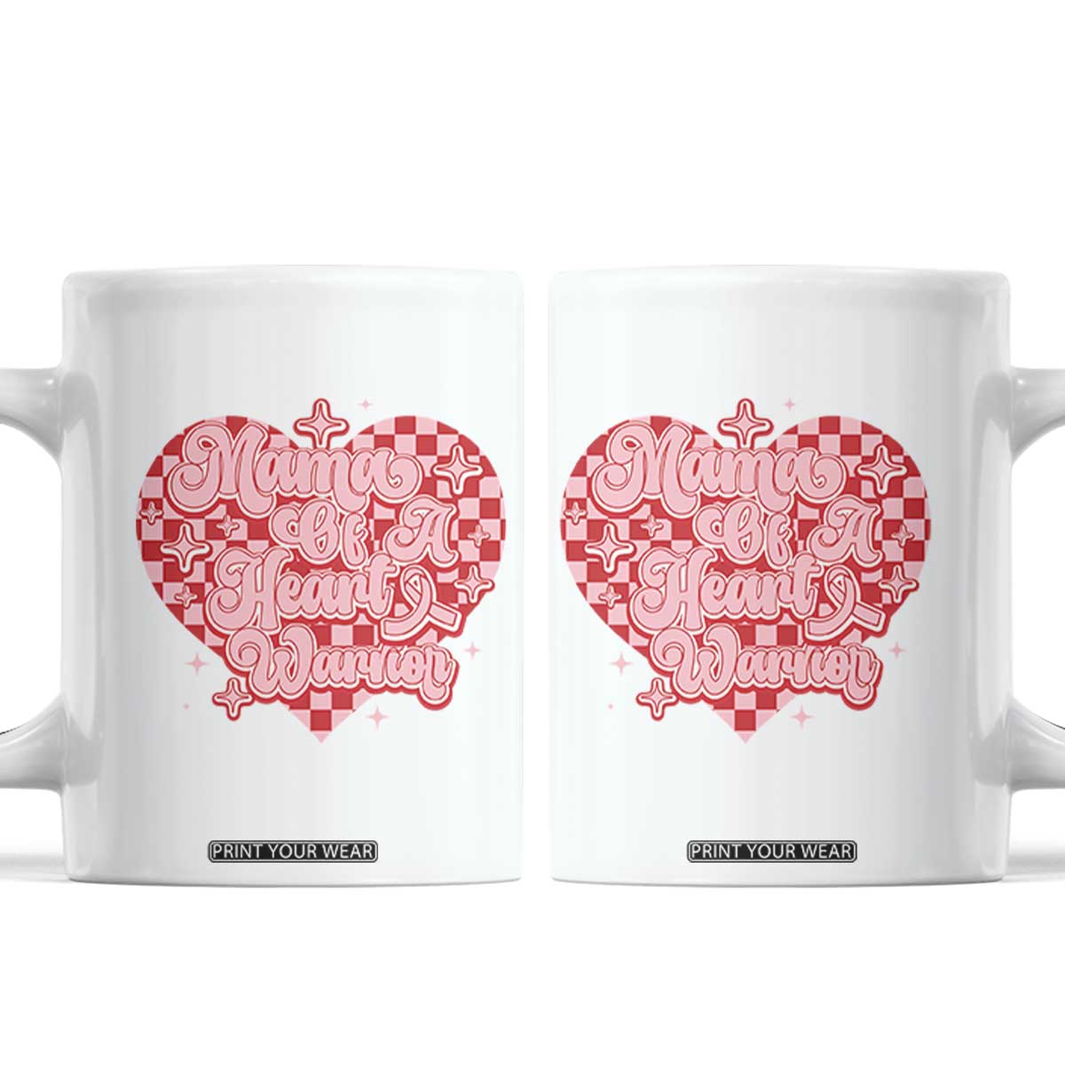 Mama Of A Heart Warrior Coffee Mug CHD Awareness Retro Red Checkered Heart TS11 White Print Your Wear