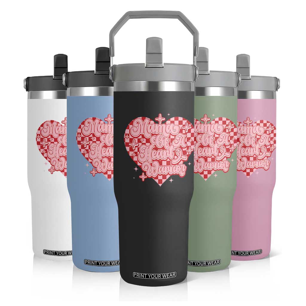 Mama Of A Heart Warrior Flip Straw Tumbler CHD Awareness Retro Red Checkered Heart TS11 Print Your Wear