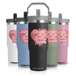 Mama Of A Heart Warrior Flip Straw Tumbler CHD Awareness Retro Red Checkered Heart TS11 Print Your Wear
