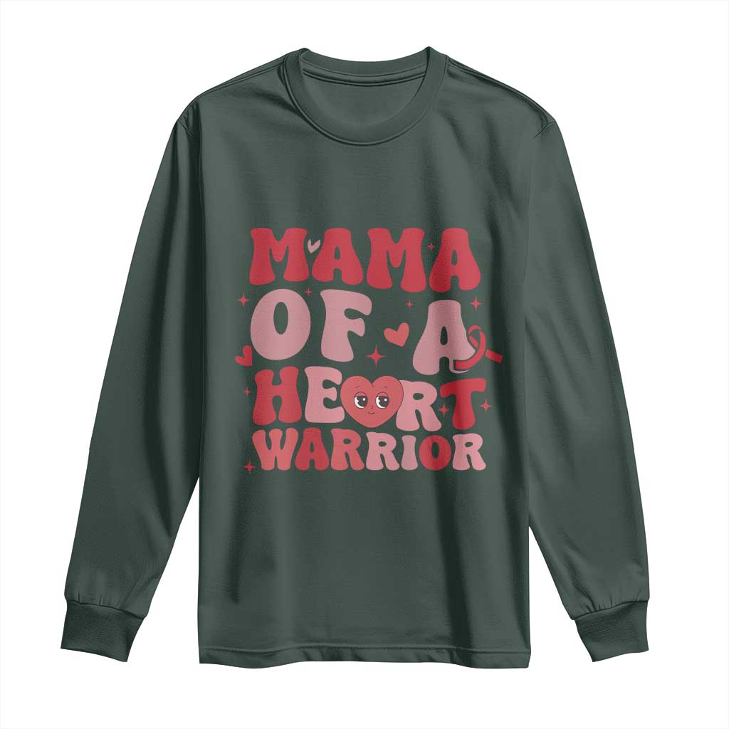 Mama Of A Heart Warrior Long Sleeve Shirt Congenital Heart Disease CHD Awareness TS11 Dark Forest Green Print Your Wear
