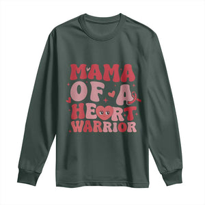 Mama Of A Heart Warrior Long Sleeve Shirt Congenital Heart Disease CHD Awareness TS11 Dark Forest Green Print Your Wear