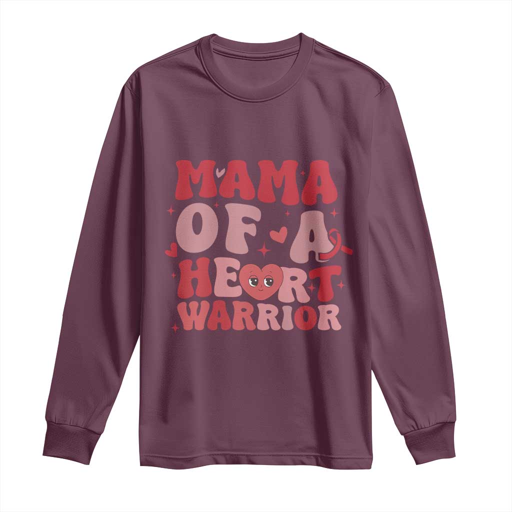 Mama Of A Heart Warrior Long Sleeve Shirt Congenital Heart Disease CHD Awareness TS11 Maroon Print Your Wear