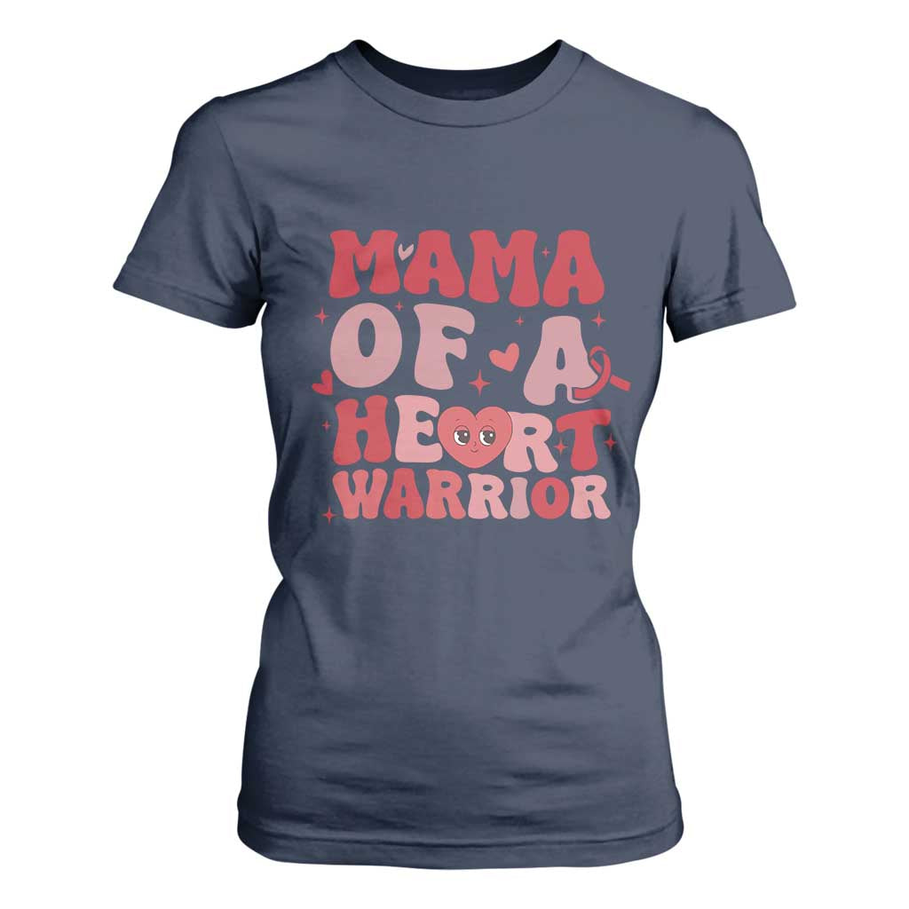 Mama Of A Heart Warrior T Shirt For Women Congenital Heart Disease CHD Awareness TS11 Navy Print Your Wear