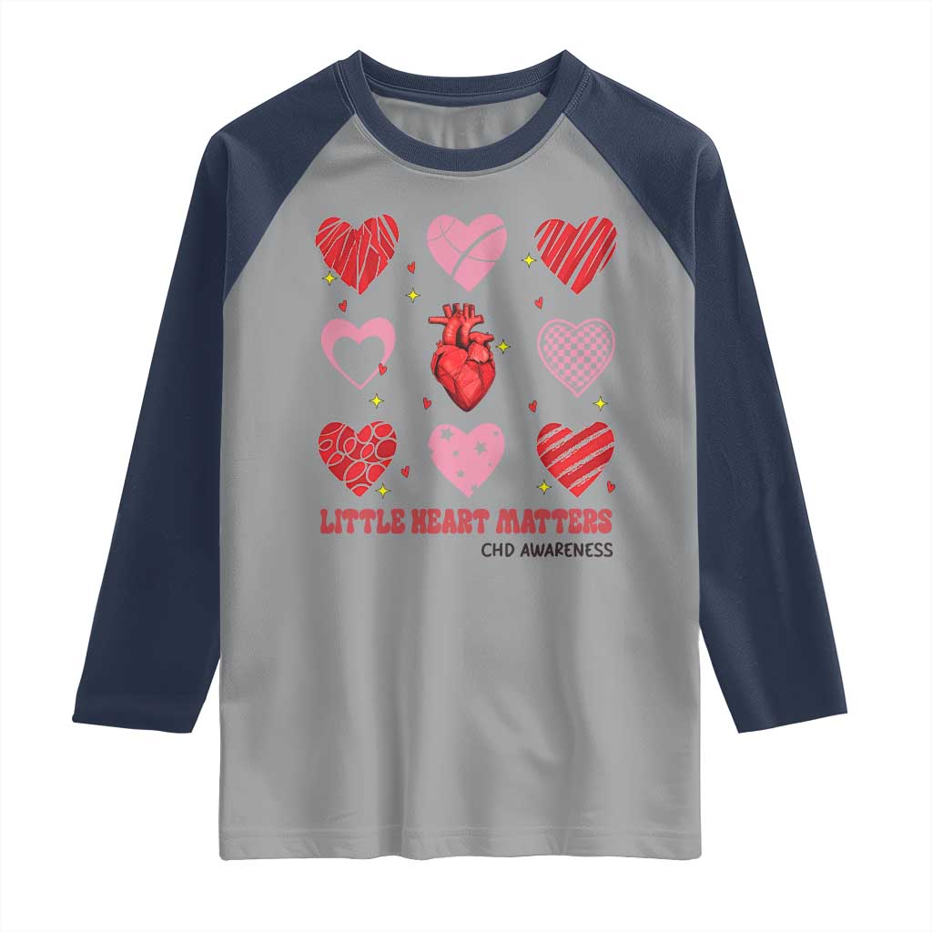 Congenital Heart Disease CHD Awareness Raglan Shirt Little Heart Matters TS11 Sport Gray Navy Print Your Wear