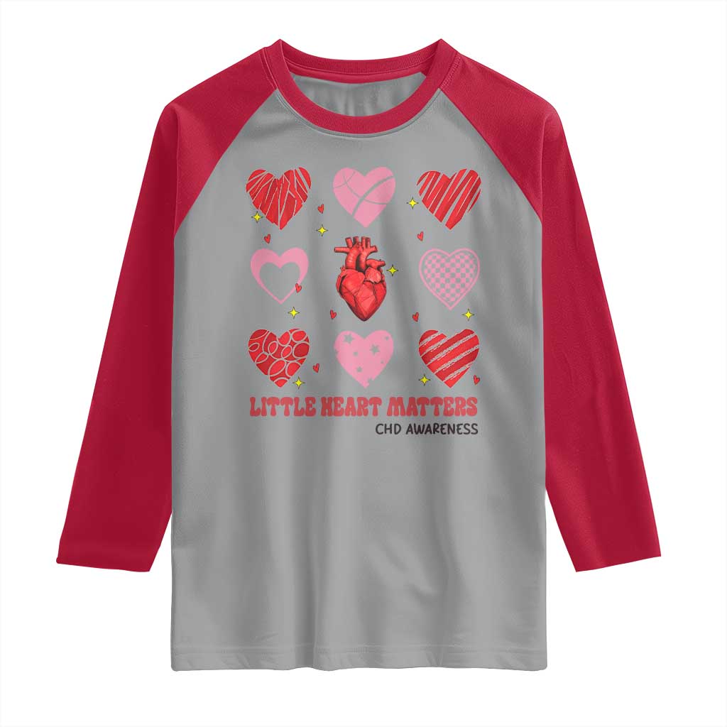 Congenital Heart Disease CHD Awareness Raglan Shirt Little Heart Matters TS11 Sport Gray Red Print Your Wear