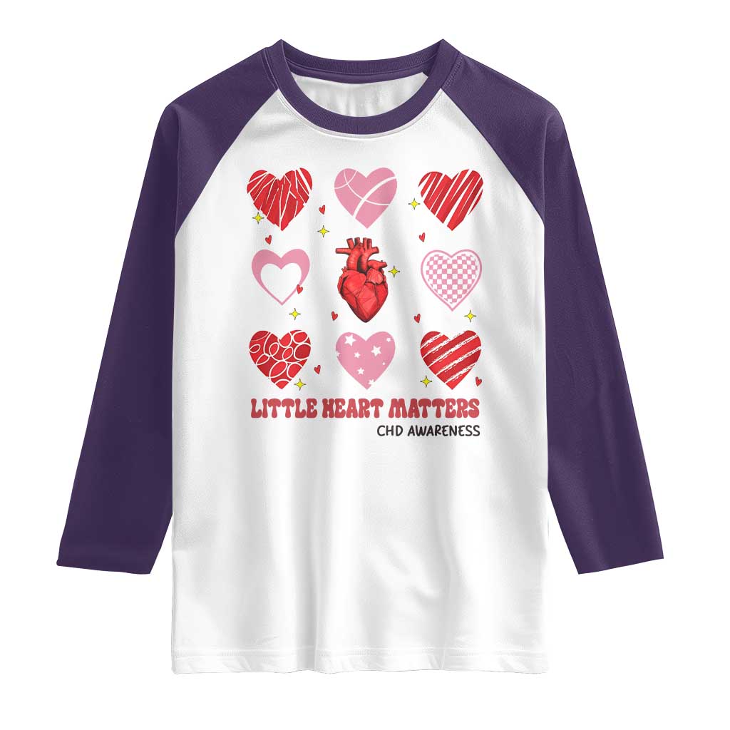 Congenital Heart Disease CHD Awareness Raglan Shirt Little Heart Matters TS11 White Purple Print Your Wear