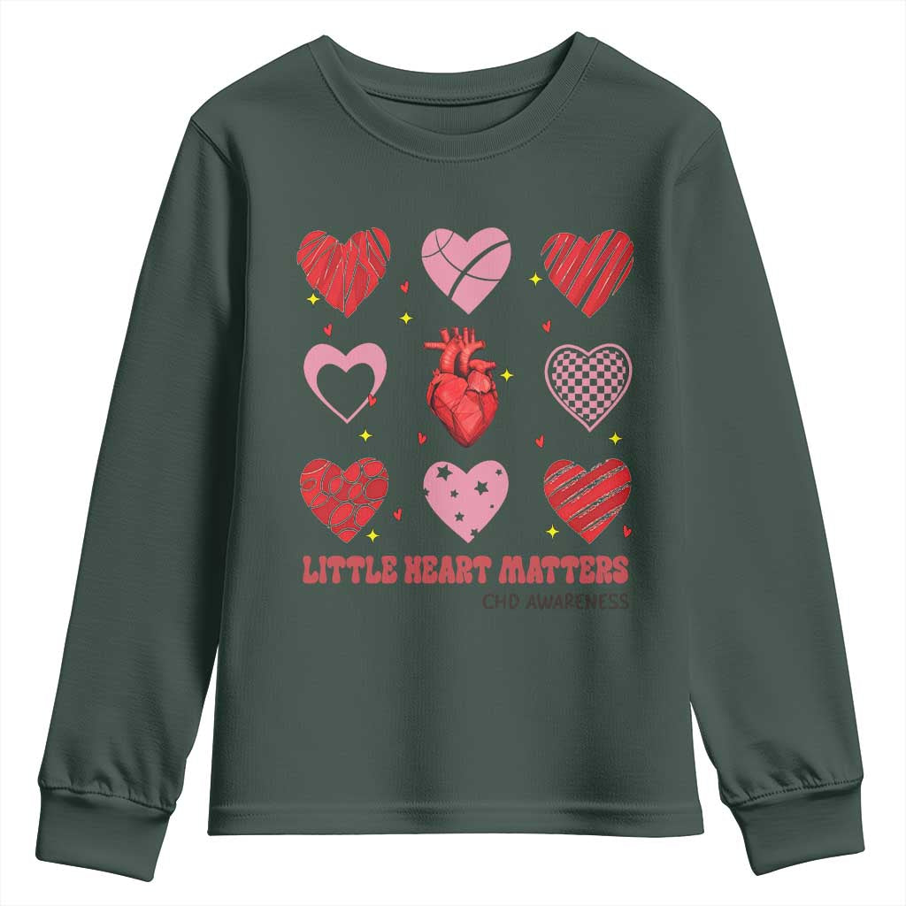Congenital Heart Disease CHD Awareness Youth Sweatshirt Little Heart Matters TS11 Dark Forest Green Print Your Wear