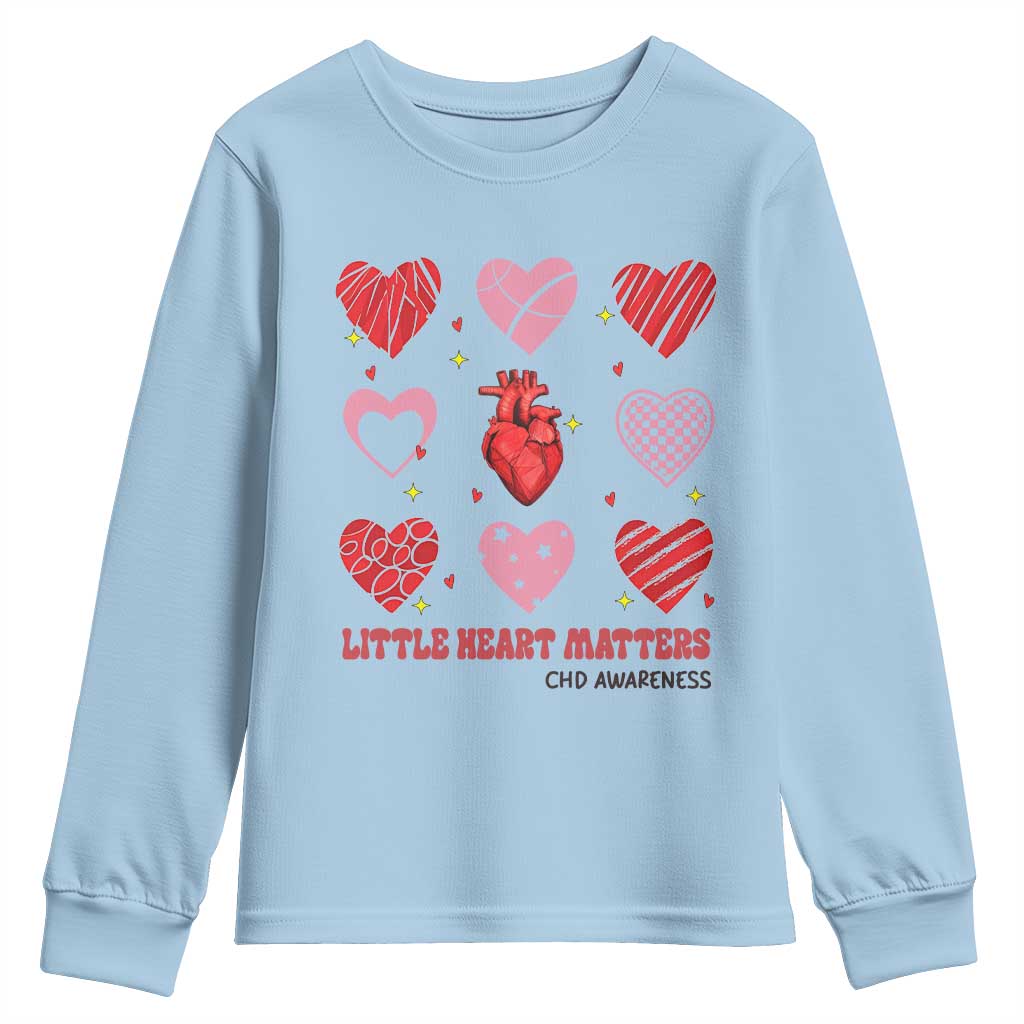 Congenital Heart Disease CHD Awareness Youth Sweatshirt Little Heart Matters TS11 Light Blue Print Your Wear