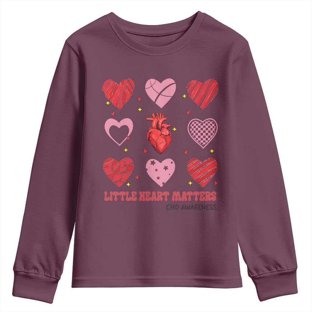 Congenital Heart Disease CHD Awareness Youth Sweatshirt Little Heart Matters TS11 Maroon Print Your Wear