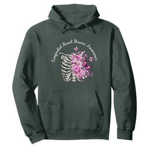 CHD Awareness Hoodie Congenital Heart Disease Awareness Floral Rib Cage TS11 Dark Forest Green Print Your Wear