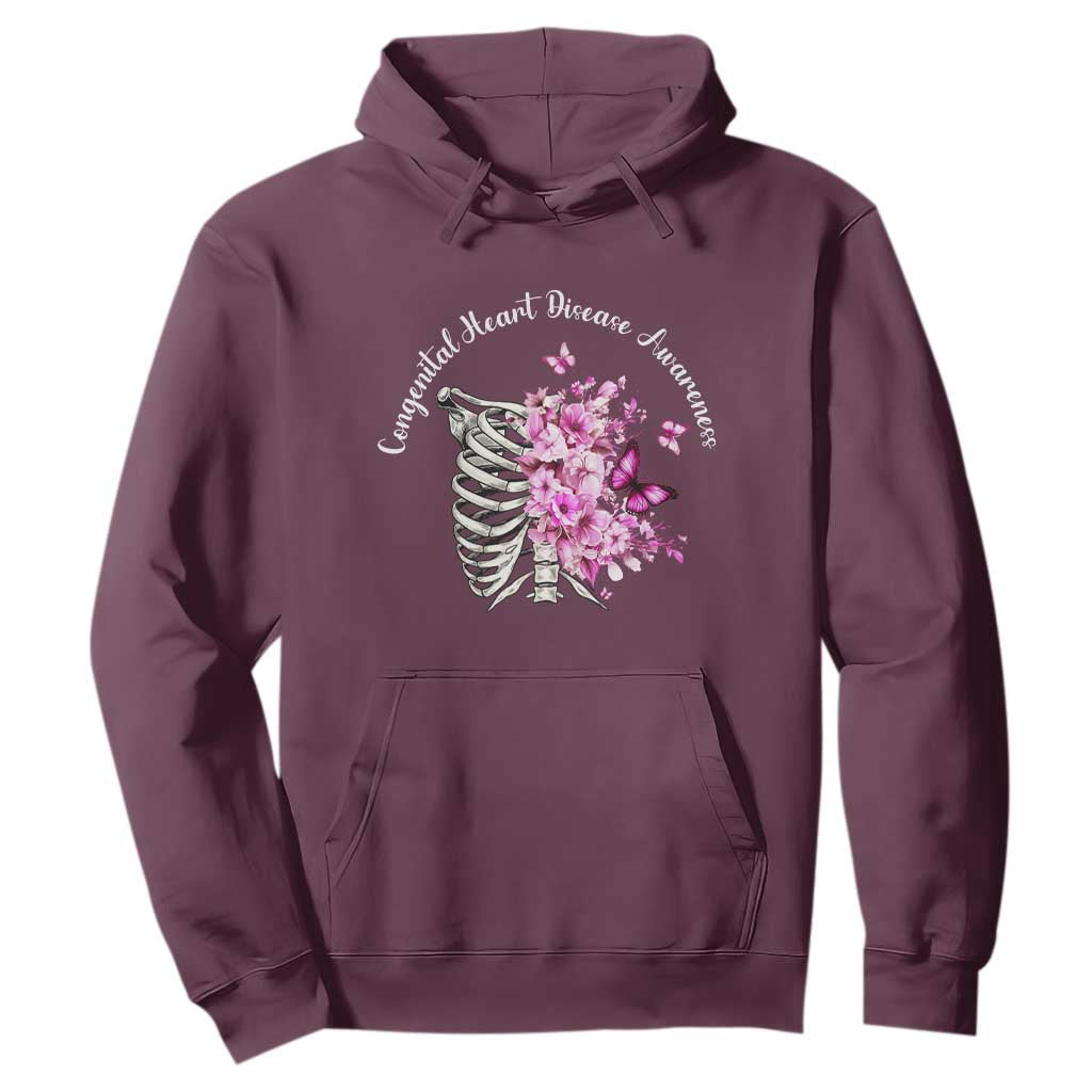 CHD Awareness Hoodie Congenital Heart Disease Awareness Floral Rib Cage TS11 Maroon Print Your Wear