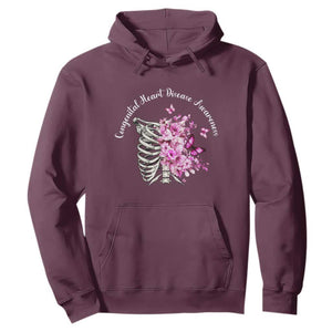 CHD Awareness Hoodie Congenital Heart Disease Awareness Floral Rib Cage TS11 Maroon Print Your Wear
