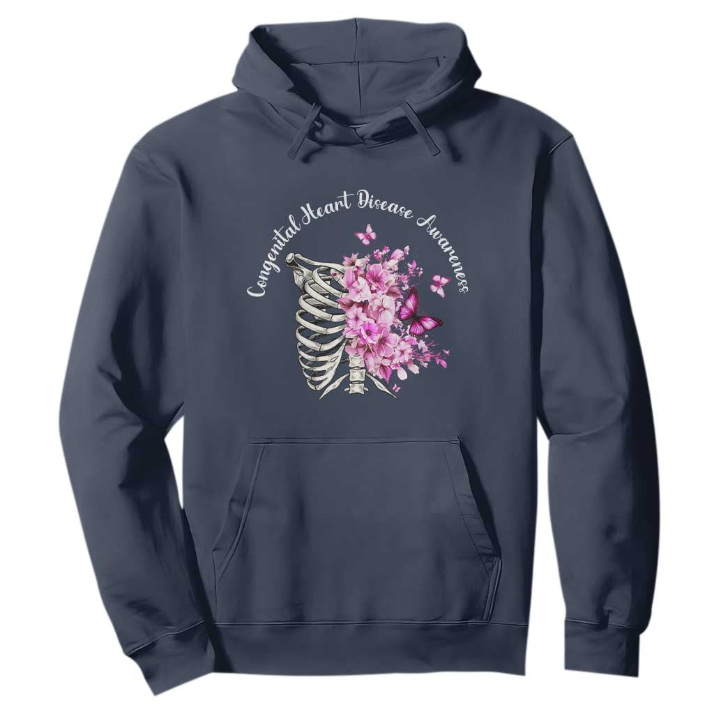 CHD Awareness Hoodie Congenital Heart Disease Awareness Floral Rib Cage TS11 Navy Print Your Wear