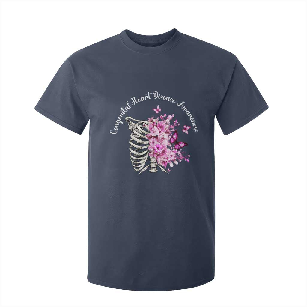 CHD Awareness T Shirt For Kid Congenital Heart Disease Awareness Floral Rib Cage TS11 Navy Print Your Wear