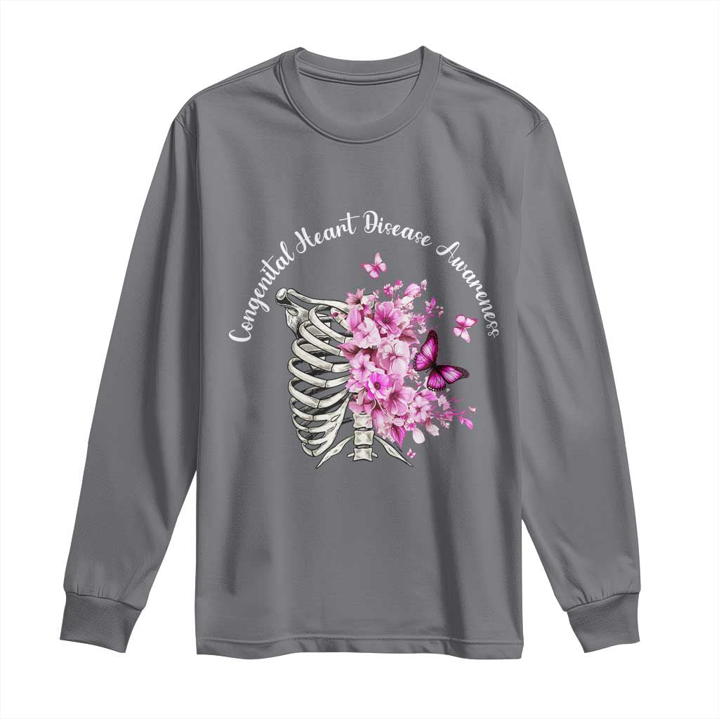 CHD Awareness Long Sleeve Shirt Congenital Heart Disease Awareness Floral Rib Cage TS11 Charcoal Print Your Wear