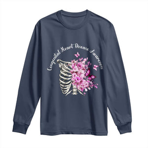 CHD Awareness Long Sleeve Shirt Congenital Heart Disease Awareness Floral Rib Cage TS11 Navy Print Your Wear