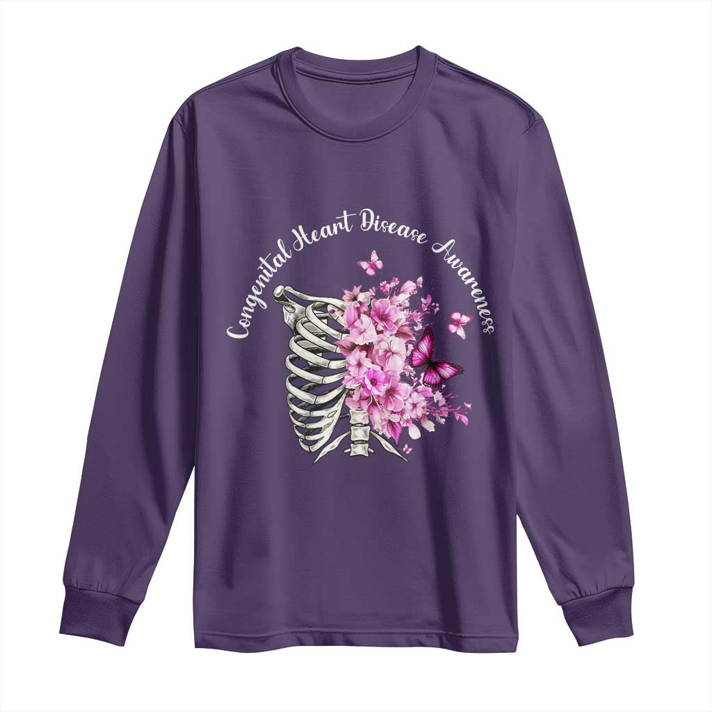 CHD Awareness Long Sleeve Shirt Congenital Heart Disease Awareness Floral Rib Cage TS11 Purple Print Your Wear