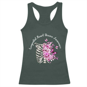 CHD Awareness Racerback Tank Top Congenital Heart Disease Awareness Floral Rib Cage TS11 Dark Forest Green Print Your Wear