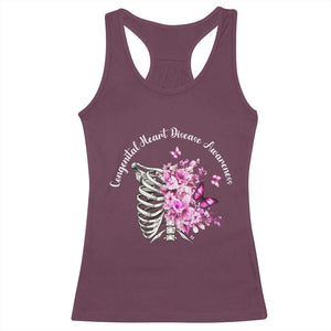 CHD Awareness Racerback Tank Top Congenital Heart Disease Awareness Floral Rib Cage TS11 Maroon Print Your Wear