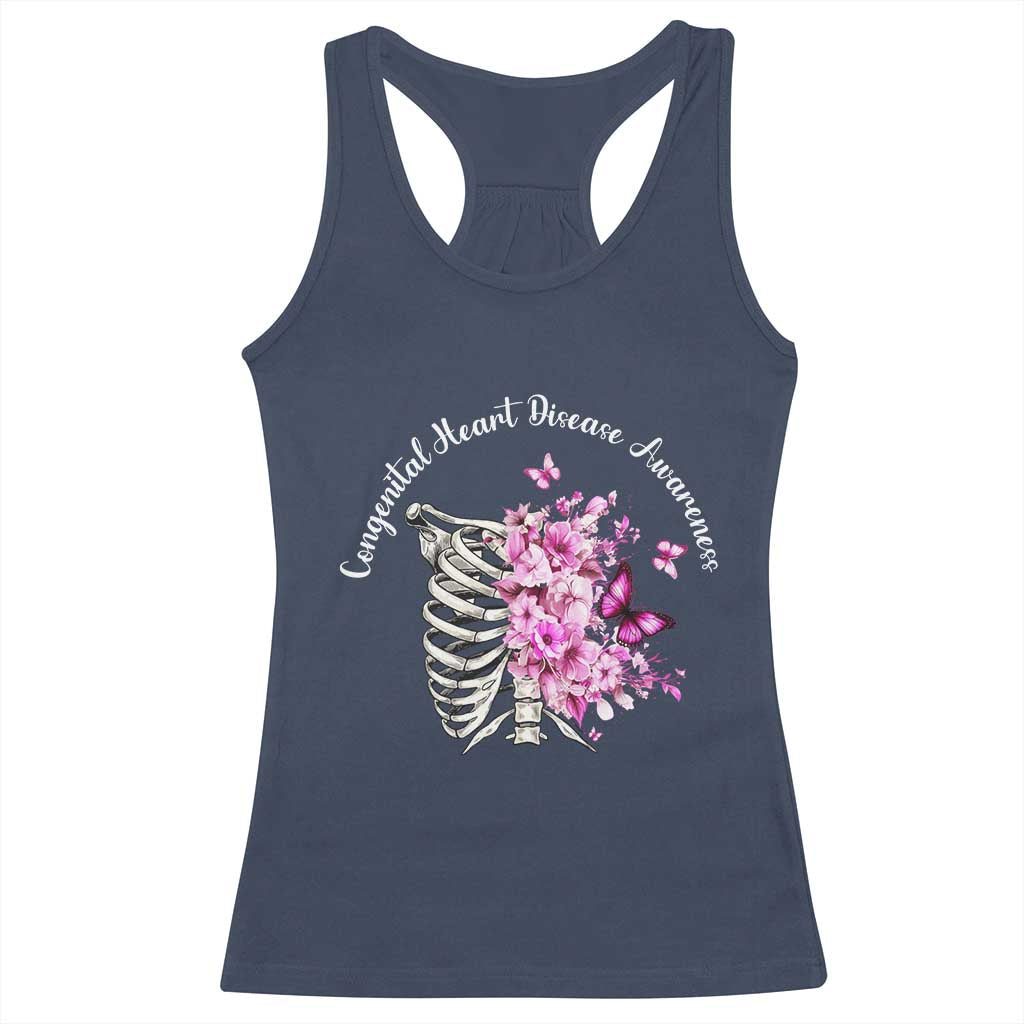 CHD Awareness Racerback Tank Top Congenital Heart Disease Awareness Floral Rib Cage TS11 Navy Print Your Wear