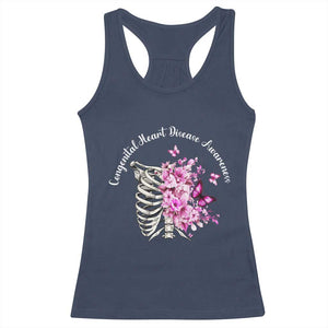 CHD Awareness Racerback Tank Top Congenital Heart Disease Awareness Floral Rib Cage TS11 Navy Print Your Wear