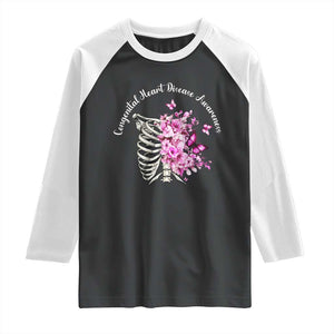 CHD Awareness Raglan Shirt Congenital Heart Disease Awareness Floral Rib Cage TS11 Black White Print Your Wear