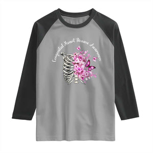 CHD Awareness Raglan Shirt Congenital Heart Disease Awareness Floral Rib Cage TS11 Sport Gray Black Print Your Wear