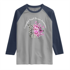 CHD Awareness Raglan Shirt Congenital Heart Disease Awareness Floral Rib Cage TS11 Sport Gray Navy Print Your Wear