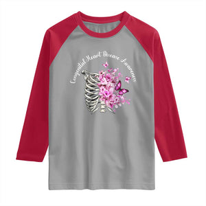 CHD Awareness Raglan Shirt Congenital Heart Disease Awareness Floral Rib Cage TS11 Sport Gray Red Print Your Wear