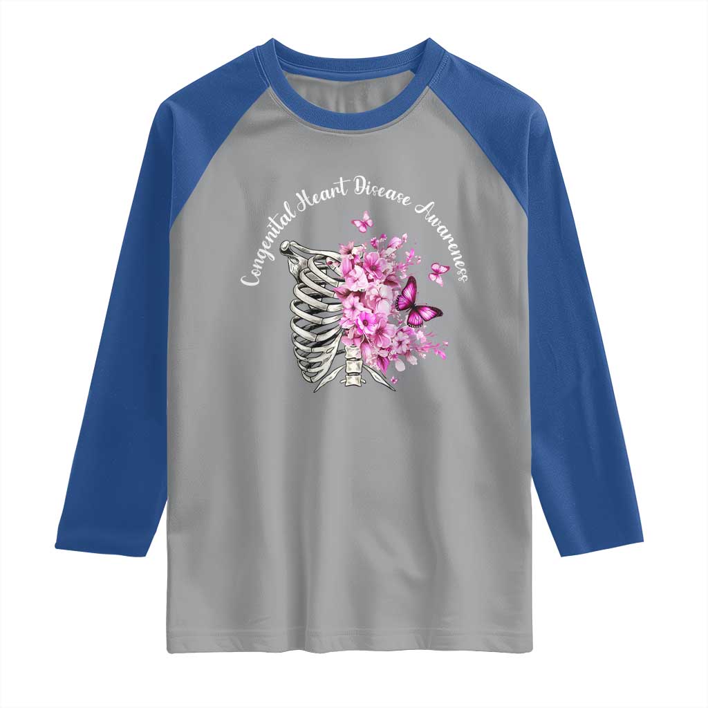 CHD Awareness Raglan Shirt Congenital Heart Disease Awareness Floral Rib Cage TS11 Sport Gray Royal Print Your Wear