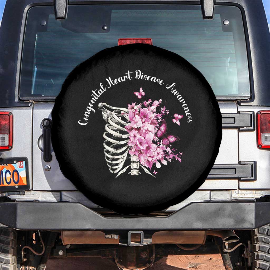 CHD Awareness Spare Tire Cover Congenital Heart Disease Awareness Floral Rib Cage TS11 No hole Black Print Your Wear