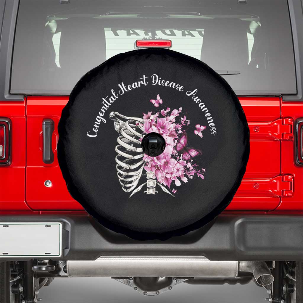 CHD Awareness Spare Tire Cover Congenital Heart Disease Awareness Floral Rib Cage TS11 Black Print Your Wear