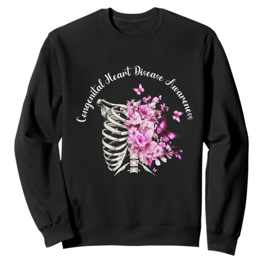 CHD Awareness Sweatshirt Congenital Heart Disease Awareness Floral Rib Cage TS11 Black Print Your Wear